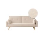 Canap� droit scandinave elga convertible 3 places en velours c�tel� - beige - l205 x p85 x h87cm - loungitude ...
