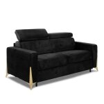 Canap� express odacio convertible 120cm t�ti�res r�glables matelas 16cm pieds dor�s tissu noir