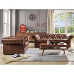 Canap 3 places et un fauteuil 100% cuir vieilli chesterfield clotaire
