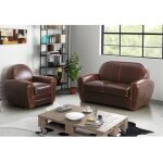Canap et fauteuil club baudoin 100% cuir vieilli - marron