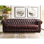 Canap chesterfield 4 places brenton 100% cuir de buffle bordeaux