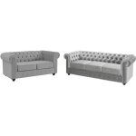 Canap�s 3 places et 2 places chesterfield - velours gris clair