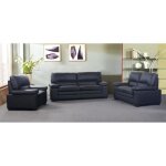 Canaps 3 places 2 places et un fauteuil en cuir de buffle mimas - noir