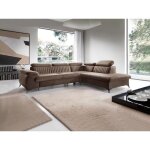 Canap� grand angle droit convertible en velours taupe samara