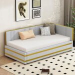 Canapé - lit adulte et enfant 90×200cm - okwish - cadre de lit simple avec sommier à lattes - velours ... Canapé - lit adulte et enfant 90×200cm - okwish - cadre de lit simple avec sommier à lattes - velours ...