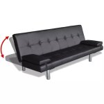 Canap - lit convertible ovonni - cuir synthtique noir - rglable en 3 positions - 2 oreillers inclus ...
