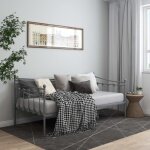 Canap - lit en fer ovonni - lit banquette gris mtal 90x200 cm - contemporain - a lattes