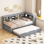 Canap - lit convertible - redom - 90x200cm - prise usb - lit gigogne 90x190 - bois massif