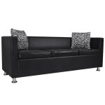 Canap - omabeta - m08142 - 2 / 3 places - cuir synthtique noir - inclus 2 oreillers