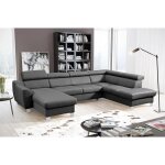 Canap panoramique dangle convertible - cuir italien luxe - 7 / 8 places - gris fonc - mridienne  ...