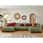 Onyx - canapé panoramique dangle droit 7 places - en tissu - vert sauge Onyx - canapé panoramique dangle droit 7 places - en tissu - vert sauge