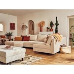 Rune - canap� panoramique dangle droit - 7 places - avec pouf dappoint - en velours c�tel� - beige