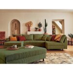 Rune - canap� panoramique dangle droit - 7 places - avec pouf dappoint - en velours c�tel� - vert