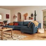 Rune - canap� panoramique dangle droit - 7 places - en velours c�tel� - bleu nuit