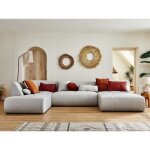 Onyx - canap panoramique dangle gauche 7 places - en tissu - gris clair