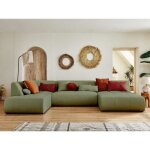 Onyx - canap panoramique dangle gauche 7 places - en tissu - vert sauge