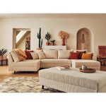 Rune - canap� panoramique dangle gauche - 7 places - avec pouf dappoint - en velours c�tel� - beige