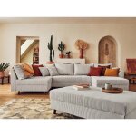 Rune - canap� panoramique dangle gauche - 7 places - avec pouf dappoint - en velours c�tel� - gris clair ...