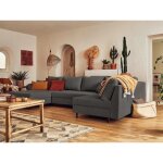 Rune - canap� panoramique dangle droit - 7 places - en velours c�tel� - gris fonc�