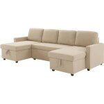 Canap� panoramique convertible - 4 places - marcel - tissu beige - 2 coffres - 265 x 140 x 87 cm