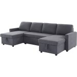 Canap� panoramique convertible - 4 places - marcel - tissu gris anthracite - 2 coffres - 265 x 140 x ...