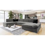 Canap panoramique convertible bergen tissu gris fonc angle gauche