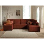 Livy - canap panoramique convertible - avec coffre - en velours ctel - 7 places - droit - terracotta ...