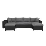 Canap� panoramique oslo convertible avec coffres poufs � droite - simili / microfibre - noir / gris - ...