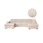 Canap� panoramique 6 places paola convertible avec 2 coffres en velours c�tel� - beige - l3205 x p188 ...