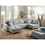 Rune - canap panoramique - avec pouf dappoint - 7 places - style scandinave - droit - gris clair