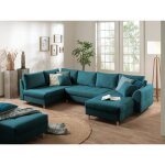 Rune - canap panoramique avec pouf dappoint - 7 places - style scandinave - gauche - bleu canard