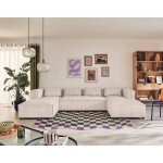 Stella - canap� panoramique en u - 7 places - en velours c�tel� grosses c�tes - blanc