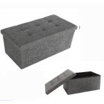 Canap pouf avec coffre de rangement - gris - 76 x 38 x 38 cm - simili cuir - max 300 kg
