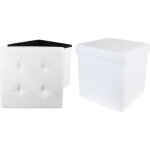 Canap pouf avec coffre de rangement teeno - blanc - simili cuir - 38 x 38 x 38 cm