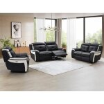 Canapés 3 places 2 places et un fauteuil relax électrique en cuir angelique - noir / blanc Canapés 3 places 2 places et un fauteuil relax électrique en cuir angelique - noir / blanc