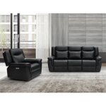 Canapé 3 places et un fauteuil relax électrique en cuir kenneth - noir Canapé 3 places et un fauteuil relax électrique en cuir kenneth - noir