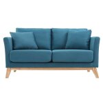 Miliboo - canap scandinave dhoussable 2 places en tissu bleu canard et bois clair oslo