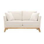 Miliboo - canap scandinave dhoussable 2 places en tissu effet laine boucle blanc cass et bois clair ...