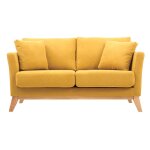 Miliboo - canap scandinave dhoussable 2 places en tissu effet velours jaune moutarde et bois clair ...