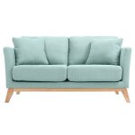Miliboo - canap scandinave dhoussable 2 places en tissu vert lagon et bois clair oslo