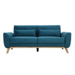 Miliboo - canap� scandinave 3 places en tissu velours bleu p�trole et bois clair ektor