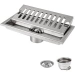 Caniveau de douche wovte 20 x 10 cm siphon de sol rectangulaire argent siphon de sol avec grille en acier ...