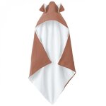 Cape sortie de bain int�rieur 100 % coton - 75 x 75 cm - lapin - vieux rose - monsieur b�b�
