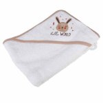 Cape de bain en coton lapin 75cm beige & blanc