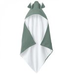Cape sortie de bain int�rieur 100 % coton - 75 x 75 cm - lapin - vert bleu - monsieur b�b�