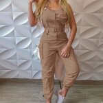 Capris femmes - salopette cargo avec chane - fr08grt - streetwear  bretelles