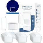 Carafe filtrante en verre wessper d2 borosilicate futureflow 3 l bleu + 10x filtre  eau aquamax
