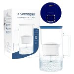 Carafe filtrante en verre wessper d2 borosilicate futureflow 3 l bleu + 1x filtre � eau aquamax
