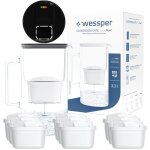 Carafe filtrante en verre wessper d2 borosilicate futureflow 3 l noir + 10x filtre  eau aquamax