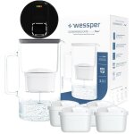 Carafe filtrante en verre wessper d2 borosilicate futureflow 3 l noir + 5x filtre  eau aquamax
